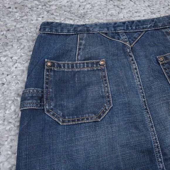 Banana Republic Y2K Denim Carpenter Skirt Raw Hem Women's Size 4 Knee Length - Picture 3 of 9